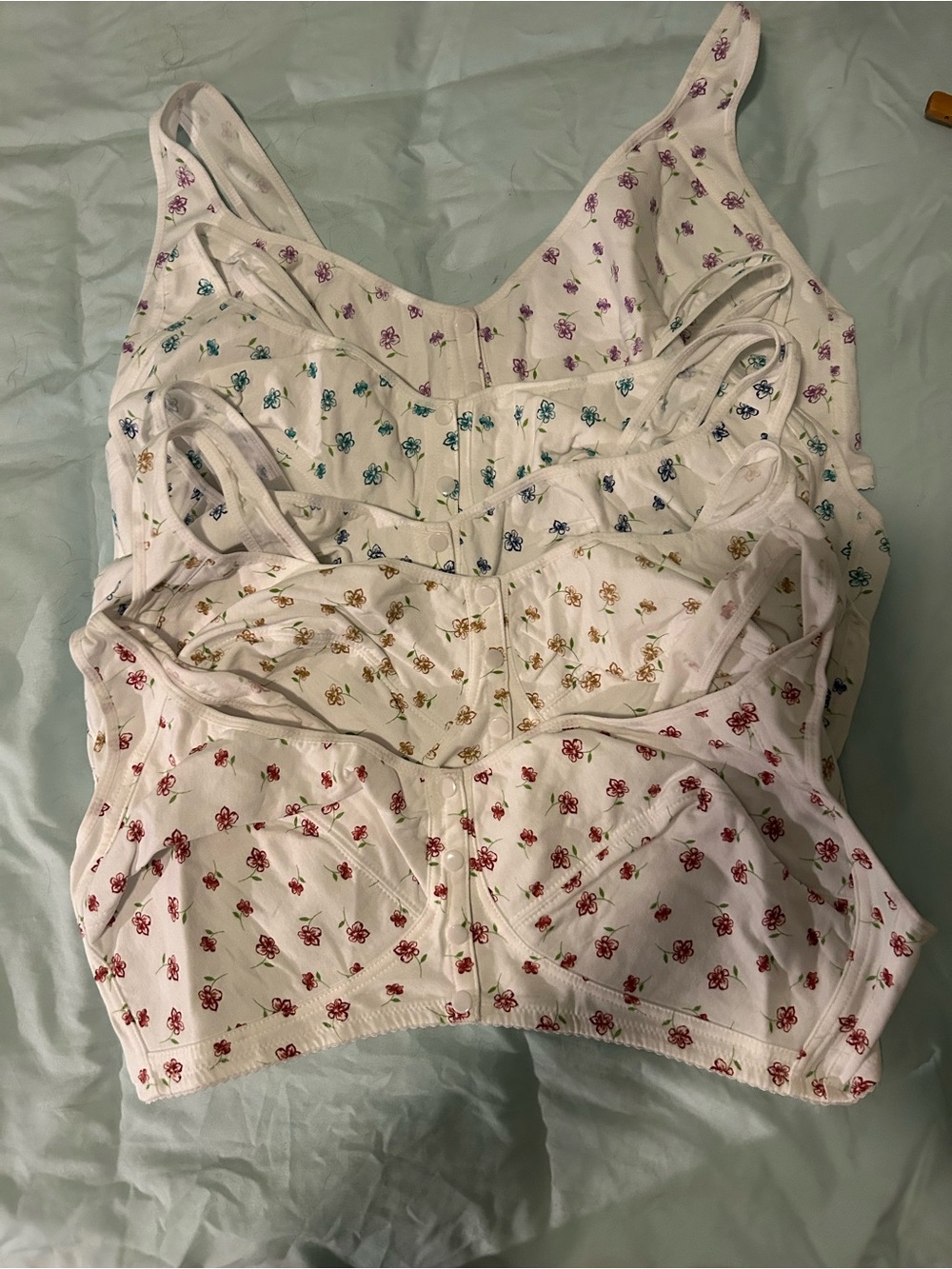 Women's White Floral Print Cotton Tank Top Bra - Red Floral